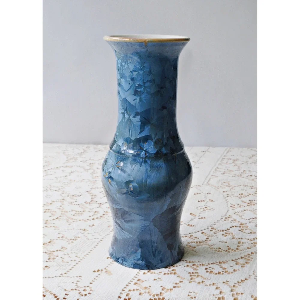 Blue Crystalline Glaze Ceramic Vase Vintage